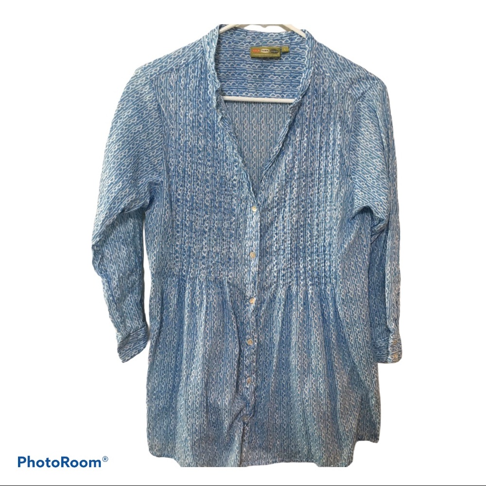 Rock Flower Paper Pintuck Button Down Top Swim
